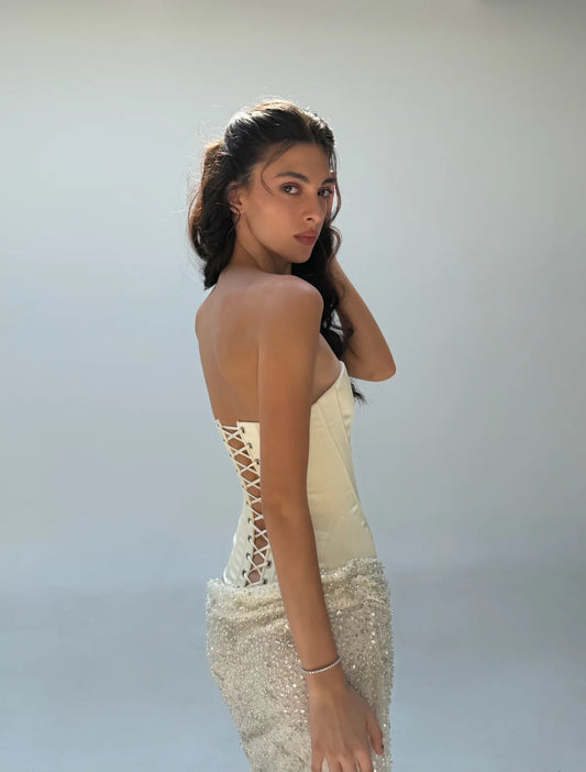 Cherie Attire Clara Maxi Ivory Sequin Skirt